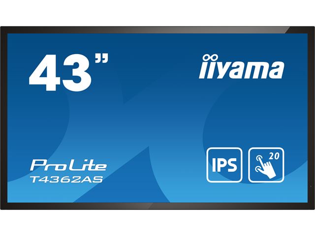 iiyama ProLite monitor T4362AS-B1 43" Projective Capacitive 20pt touch, 4K touch screen with Android OS and Anti-Glare image 1