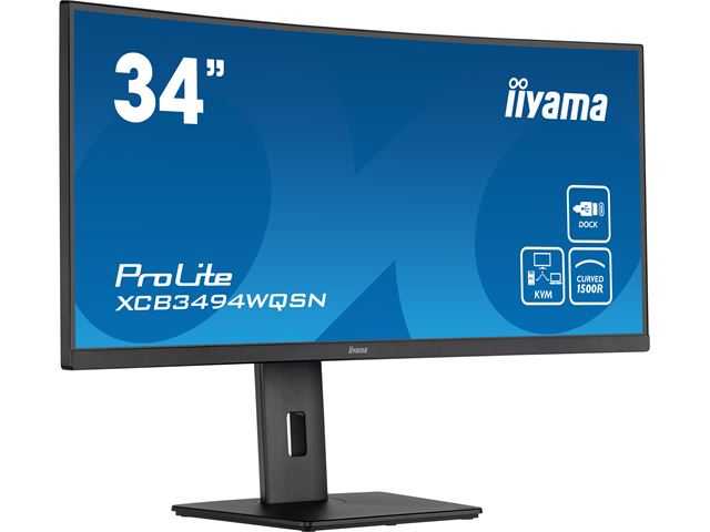 iiyama ProLite curved monitor XCB3494WQSN-B5 34" VA ultra-wide screen with KVM Switch and USB-C Dock, HDMI and Height Adjustment image 1