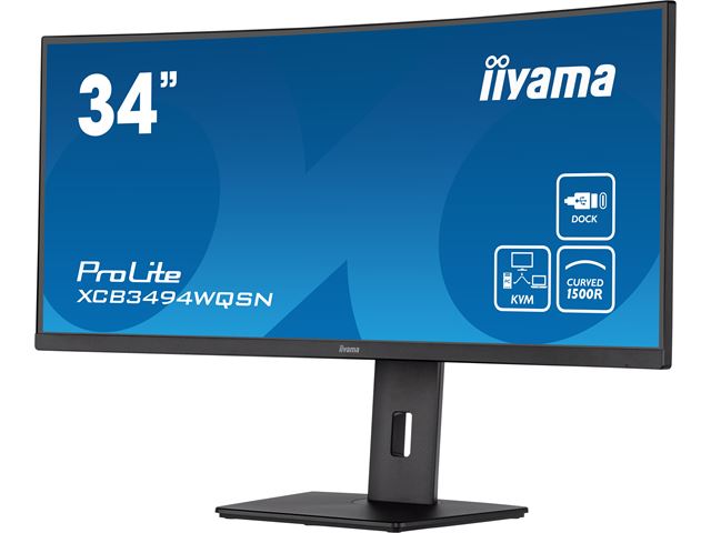 iiyama ProLite curved monitor XCB3494WQSN-B5 34" VA ultra-wide screen with KVM Switch and USB-C Dock, HDMI and Height Adjustment image 3