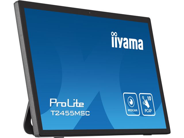 iiyama ProLite monitor T2455MSC-B1 24" Black, IPS, Projective Capacitive 10pt touch, HDMI, Display Port, edge-to-edge glass, anti fingerprint coating, integrated webcam & mic image 3