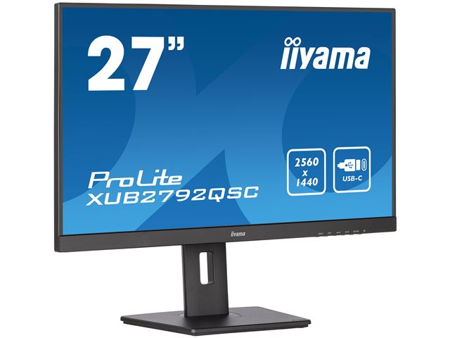 iiyama ProLite monitor XUB2792QSC-B5 27" IPS, 2560x1440, Ultra Slim Bezel, Black, HDMI, Display Port, USB-C Connectivity, Height Adjustable image 2