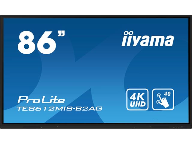 iiyama ProLite TE8612MIS-B2AG 86", 4k UHD, Infrared 40pt touch, PC slot, 24/7, VA, Anti-glare coating, 32GB internal memory, HDMI, USB-C, Android 11 OS image 0