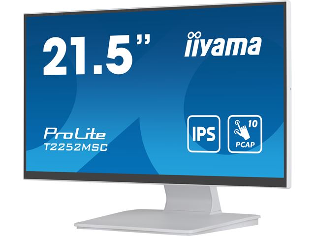 iiyama ProLite monitor T2252MSC-W2  22" White, IPS, Projective Capacitive 10pt touch, HDMI, Display Port, Edge-to-Edge glass design, anti fingerprint coating image 4