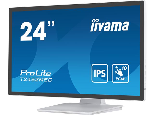 iiyama ProLite monitor T2452MSC-W1 24" White, IPS, Projective Capacitive 10pt touch, HDMI, Display Port, edge-to-edge glass, anti fingerprint coating image 4