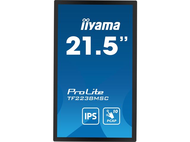 iiyama ProLite monitor TF2238MSC-B1 22", Optical bonded PCap, edge to edge glass, 10pt touch, Anti-glare, HDMI, DP, IPS, Scratch resistive, Anti-fingerprint coating image 1