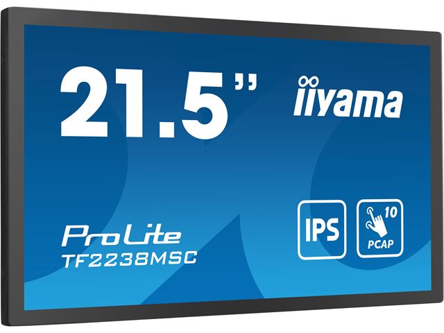iiyama ProLite monitor TF2238MSC-B1 22", Optical bonded PCap, edge to edge glass, 10pt touch, Anti-glare, HDMI, DP, IPS, Scratch resistive, Anti-fingerprint coating image 3