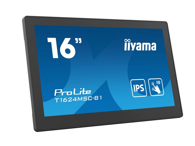iiyama ProLite monitor T1624MSC-B1 15.6", IPS, Projective Capacitive 10pt touch,  HDMI, Media player, hinged stand image 1