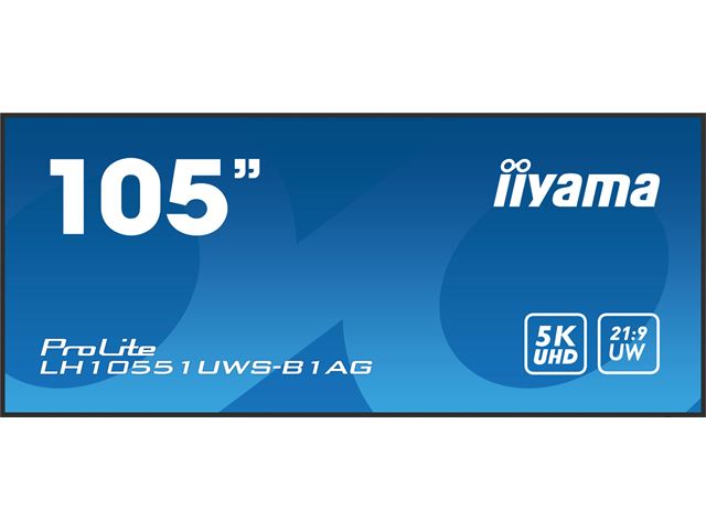 iiyama ProLite LH10551UWS-B1AG 105", specialised 21:9 panoramic commercial signage, 24/7, 5K, IPS, HDMI, landscape/portrait, OPS slot, Anti-Glare image 0