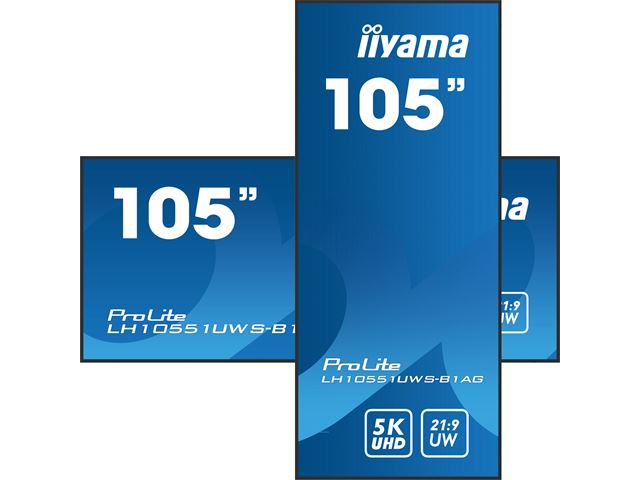iiyama ProLite LH10551UWS-B1AG 105", specialised 21:9 panoramic commercial signage, 24/7, 5K, IPS, HDMI, landscape/portrait, OPS slot, Anti-Glare image 1