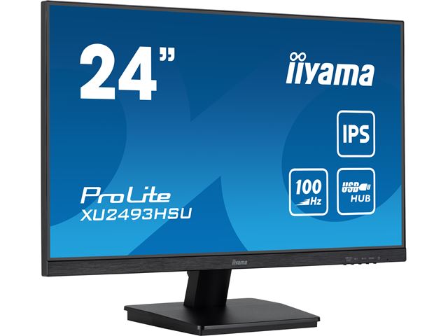 iiyama ProLite monitor XU2493HSU-B6 24", IPS, 100hz, USB Hub, Black, Ultra Slim Bezel, HDMI, DisplayPort, Blue light reducer, Flicker free image 1