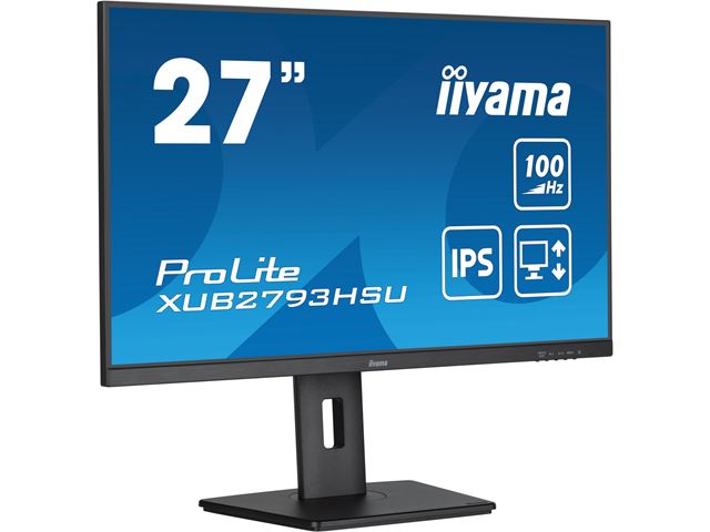 iiyama ProLite monitor XUB2793HSU-B6, 27" 3-side borderless design, IPS, 100hz, Height Adjustable and pivot function, HDMI, DisplayPort, FreeSync, Flicker free image 2