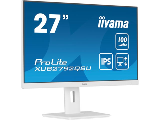 iiyama ProLite monitor XUB2792QSU-W6 27" IPS, 2560x1440, FreeSync, 3-side borderless, White, HDMI, Display Port, USB Hub, Height Adjustable, 100 hz image 2