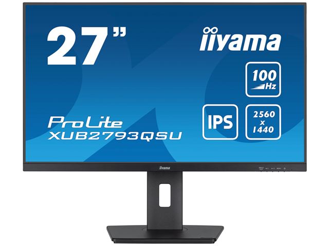 iiyama ProLite XUB2793QSU-B6 monitor, Height Adjustable, 3-side borderless, IPS, WQHD res, HDMI, DisplayPort, Flicker free and Blue light reducer, 100 hz, USB hub image 0