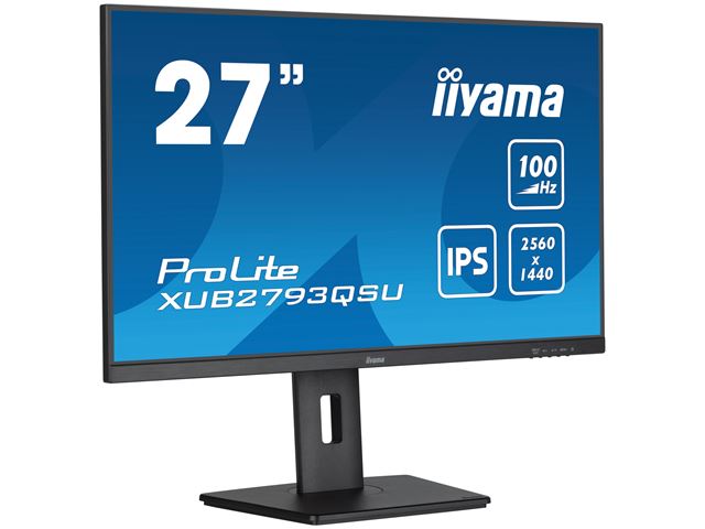 iiyama ProLite XUB2793QSU-B6 monitor, Height Adjustable, 3-side borderless, IPS, WQHD res, HDMI, DisplayPort, Flicker free and Blue light reducer, 100 hz, USB hub image 2