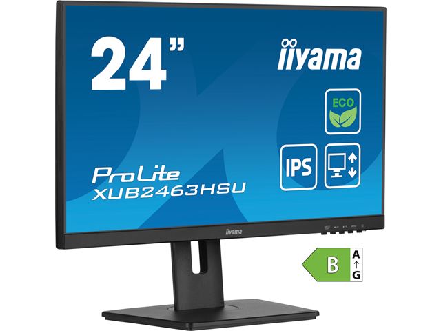 iiyama ProLite monitor ECO XUB2463HSU-B1 24" IPS, Height Adjustable, Full HD, Black, Ultra Slim Bezel, HDMI, Display Port, USB Hub with B energy class image 2