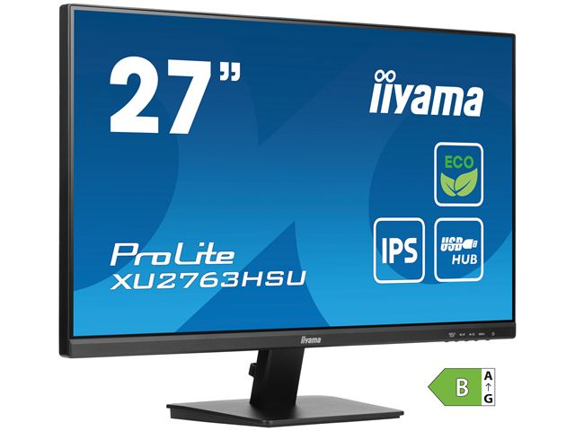 iiyama ProLite monitor ECO XU2763HSU-B1 27" IPS, Full HD, Black, Ultra Slim Bezel, HDMI, Display Port, USB Hub with B energy class image 2
