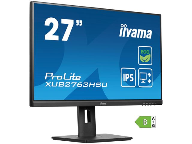 iiyama ProLite monitor ECO XUB2763HSU-B1 27" Height Adjustable, IPS, Full HD, Black, Ultra Slim Bezel, HDMI, Display Port, USB Hub with B energy class image 1