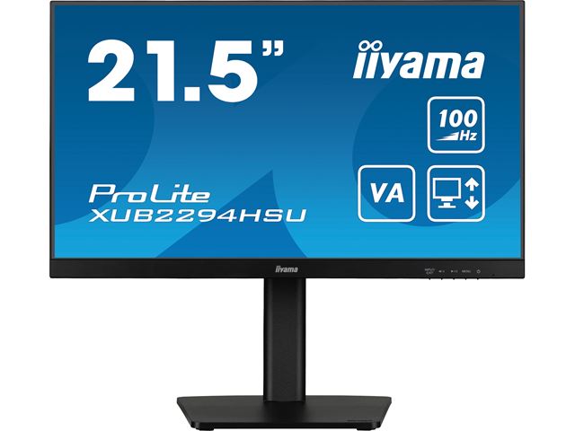 iiyama ProLite monitor XUB2294HSU-B6 22" VA panel, 3-side borderless design, height adjustable stand, 100Hz refresh rate, HDMI, DP image 0