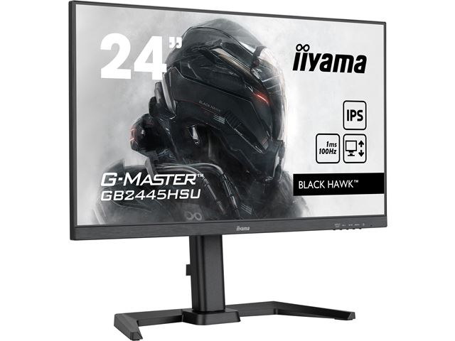 iiyama G-Master Black Hawk gaming monitor GB2445HSU-B1 24" Height Adjustable, Black, IPS, 100Hz, 1ms, FreeSync, HDMI, Display Port, USB Hub image 1