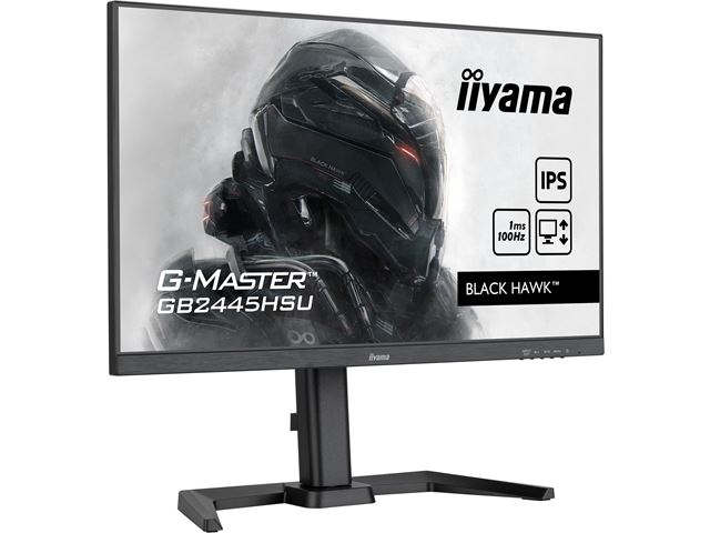 iiyama G-Master Black Hawk gaming monitor GB2445HSU-B1 24" Height Adjustable, Black, IPS, 100Hz, 1ms, FreeSync, HDMI, Display Port, USB Hub image 2
