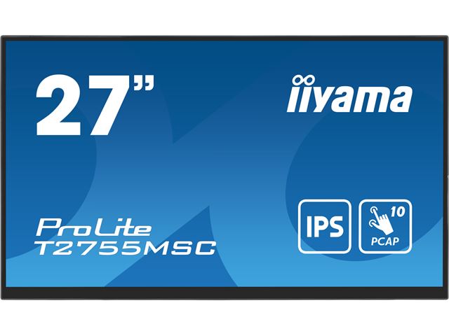 iiyama ProLite monitor T2755MSC-B1 27", Projective Capacitive 10pt touch, IPS, Scratch resistant, HDMI, DisplayPort, Edge to edge glass image 0