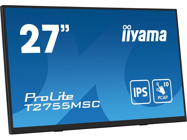 iiyama ProLite monitor T2755MSC-B1 27", Projective Capacitive 10pt touch, IPS, Scratch resistant, HDMI, DisplayPort, Edge to edge glass image 3