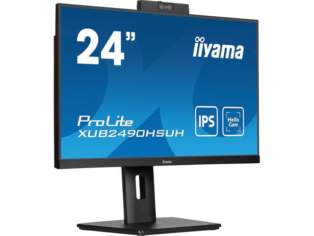 iiyama ProLite monitor XUB2490HSUH-B1 24" IPS, built-in Windows Hello camera and microphone, Height Adjustable, 3-side borderless design image 0