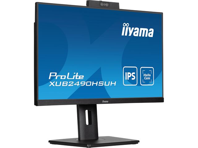 iiyama ProLite monitor XUB2490HSUH-B1 24" IPS, built-in Windows Hello camera and microphone, Height Adjustable, 3-side borderless design image 1