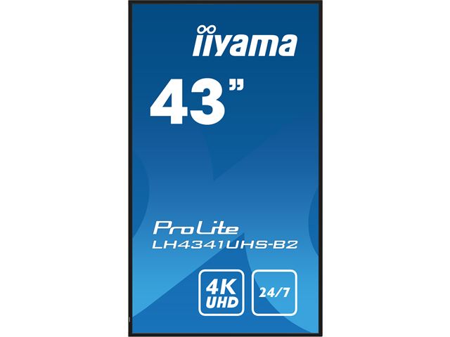 iiyama ProLite monitor LH4341UHS-B2 43", Digital Signage, IPS, HDMI, DisplayPort, 4K, 24/7, Landscape/Portrait, Media Player, 500cd/m² brightness image 1