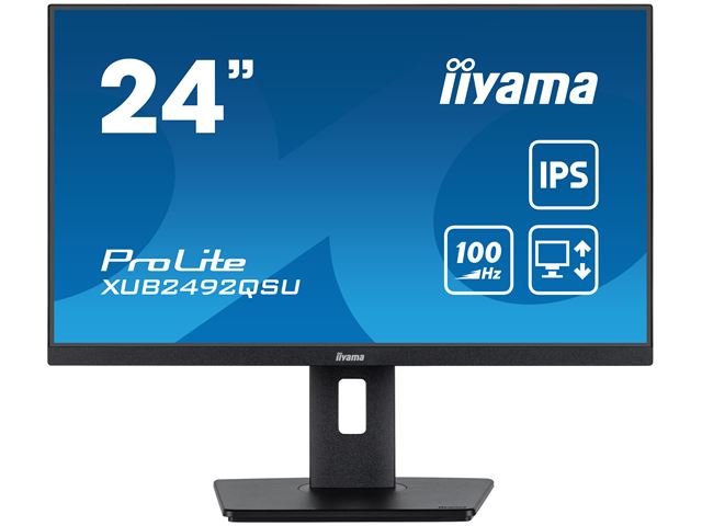 iiyama ProLite monitor XUB2492QSU-B1, 24", Ultra-wide res, 100hz, IPS, Height Adjustable and pivot function, HDMI, DisplayPort, Blue light reducer, Flicker free image 0