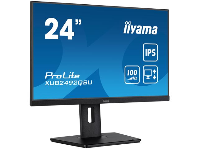 iiyama ProLite monitor XUB2492QSU-B1, 24", Ultra-wide res, 100hz, IPS, Height Adjustable and pivot function, HDMI, DisplayPort, Blue light reducer, Flicker free image 1