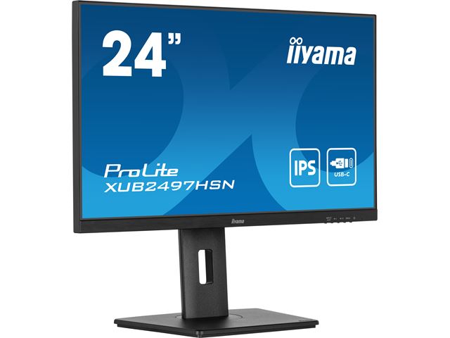 iiyama ProLite monitor XUB2497HSN-B1 24" IPS, Full HD, Ultra Slim Bezel, HDMI, Display Port, USB-C dock, Height Adjustable.  image 2