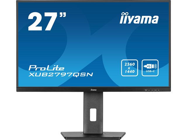 iiyama ProLite monitor XUB2797QSN-B1 27" IPS, WQHD, USB-C dock and RJ45 (LAN), Ultra Slim Bezel, HDMI, Display Port, Height Adjustable.  image 0