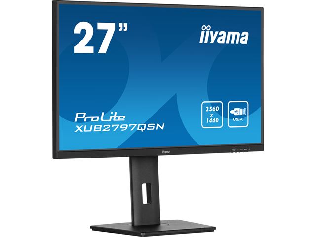 iiyama ProLite monitor XUB2797QSN-B1 27" IPS, WQHD, USB-C dock and RJ45 (LAN), Ultra Slim Bezel, HDMI, Display Port, Height Adjustable.  image 2