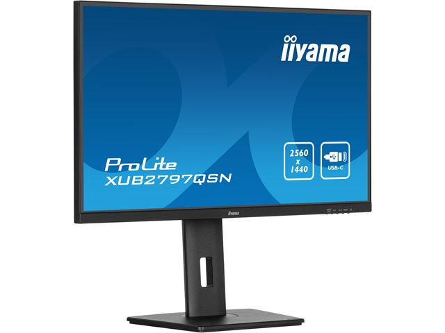 iiyama ProLite monitor XUB2797QSN-B1 27" IPS, WQHD, USB-C dock and RJ45 (LAN), Ultra Slim Bezel, HDMI, Display Port, Height Adjustable.  image 3