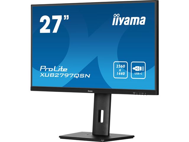 iiyama ProLite monitor XUB2797QSN-B1 27" IPS, WQHD, USB-C dock and RJ45 (LAN), Ultra Slim Bezel, HDMI, Display Port, Height Adjustable.  image 4