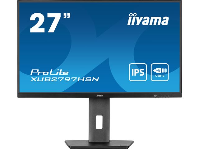 iiyama ProLite Monitor XUB2797HSN-B1 27", Black, Height Adjustable, IPS Panel, USB-C connection, Daisy chain, RJ45 (LAN) image 0