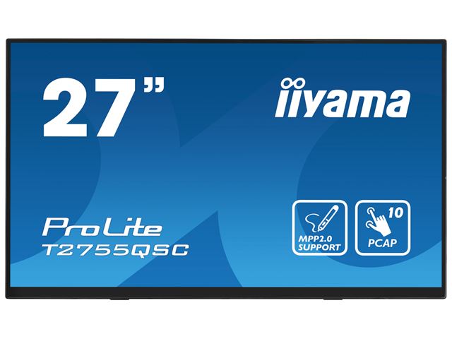 iiyama ProLite monitor T2755QSC-B1 27", Projective Capacitive 10pt touch, IPS, WQHD (2560x1440), Scratch resistant, HDMI, DisplayPort, Edge to edge glass image 0