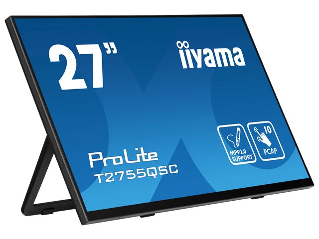 iiyama ProLite monitor T2755QSC-B1 27", Projective Capacitive 10pt touch, IPS, WQHD (2560x1440), Scratch resistant, HDMI, DisplayPort, Edge to edge glass image 1