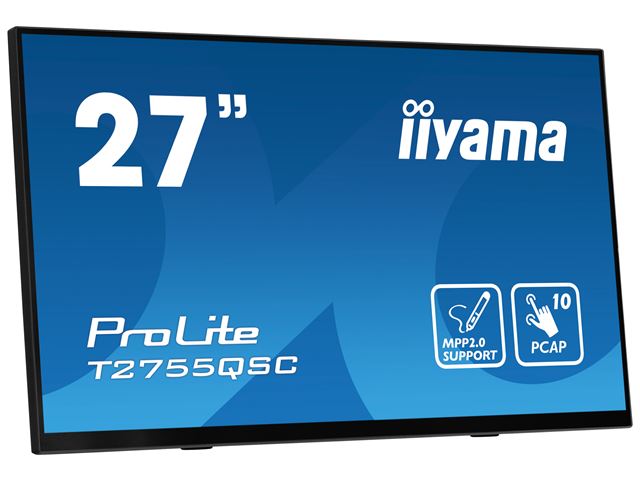 iiyama ProLite monitor T2755QSC-B1 27", Projective Capacitive 10pt touch, IPS, WQHD (2560x1440), Scratch resistant, HDMI, DisplayPort, Edge to edge glass image 3