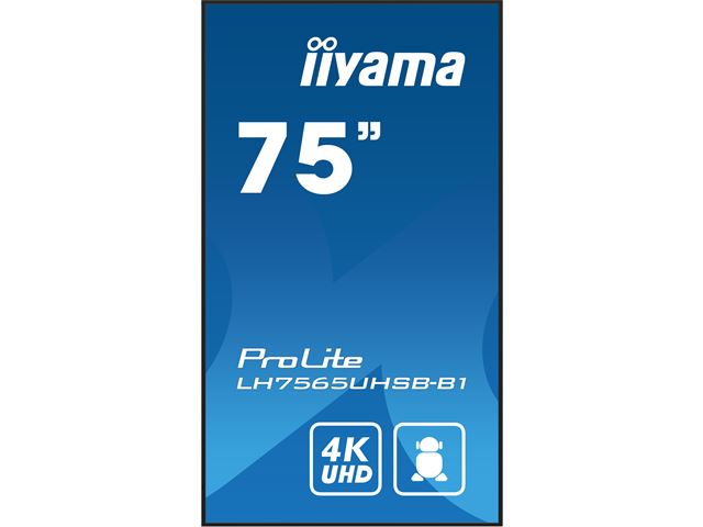 iiyama ProLite monitor LH7565UHSB-B1, 75" IPS Professional Digital Signage display with 24/7, 4K UHD and 800cd high brightness, Android OS image 1