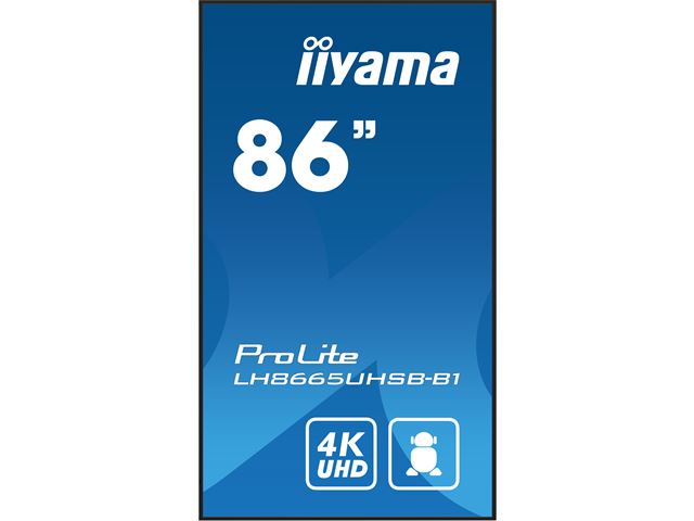 iiyama ProLite monitor LH8665UHSB-B1, 86" IPS Professional Digital Signage display with 24/7, 4K UHD and 800cd high brightness, Android OS image 1