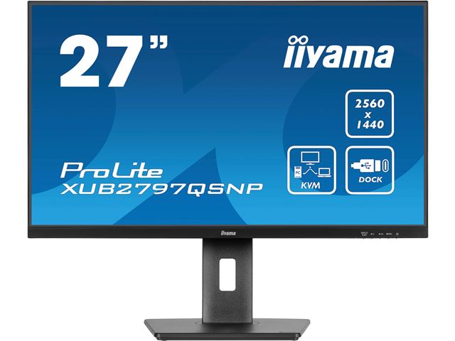 iiyama ProLite monitor XUB2797QSNP-B1 27" IPS, WQHD, KVM Switch, USB-C dock with 96W pwer delivery and RJ45 (LAN), Ultra Slim Bezel, HDMI, Display Port, Height Adjustable image 0