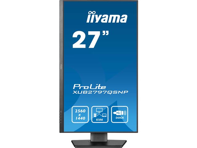 iiyama ProLite monitor XUB2797QSNP-B1 27" IPS, WQHD, KVM Switch, USB-C dock with 96W pwer delivery and RJ45 (LAN), Ultra Slim Bezel, HDMI, Display Port, Height Adjustable image 1