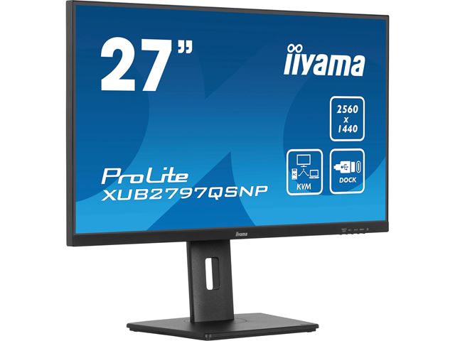 iiyama ProLite monitor XUB2797QSNP-B1 27" IPS, WQHD, KVM Switch, USB-C dock with 96W pwer delivery and RJ45 (LAN), Ultra Slim Bezel, HDMI, Display Port, Height Adjustable image 2