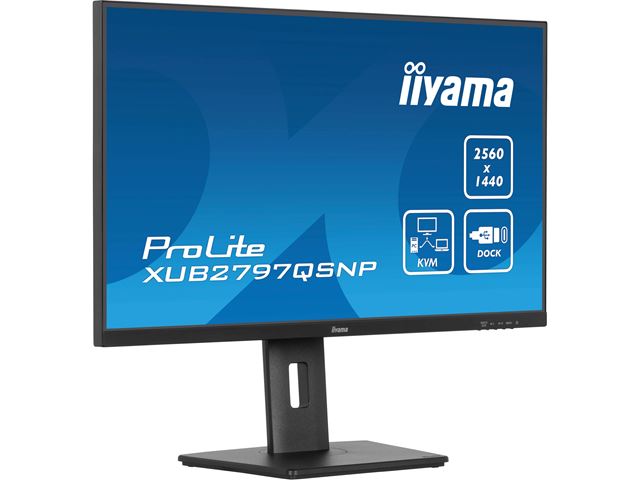 iiyama ProLite monitor XUB2797QSNP-B1 27" IPS, WQHD, KVM Switch, USB-C dock with 96W pwer delivery and RJ45 (LAN), Ultra Slim Bezel, HDMI, Display Port, Height Adjustable image 3