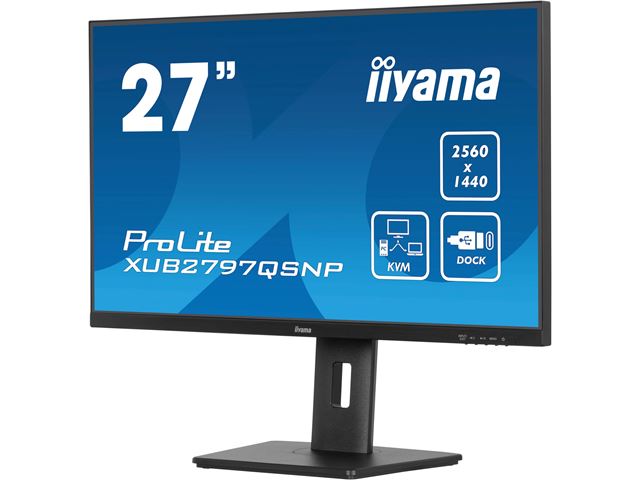 iiyama ProLite monitor XUB2797QSNP-B1 27" IPS, WQHD, KVM Switch, USB-C dock with 96W pwer delivery and RJ45 (LAN), Ultra Slim Bezel, HDMI, Display Port, Height Adjustable image 4