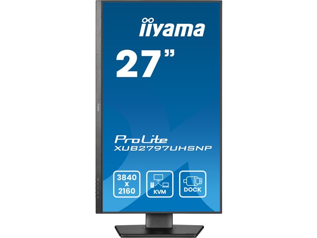 iiyama ProLite monitor XUB2797UHSNP-B1 27" IPS, 4k, KVM Switch, USB-C dock with 96W power delivery and RJ45 (LAN), Ultra Slim Bezel, HDMI, Display Port, Height Adjustable image 1