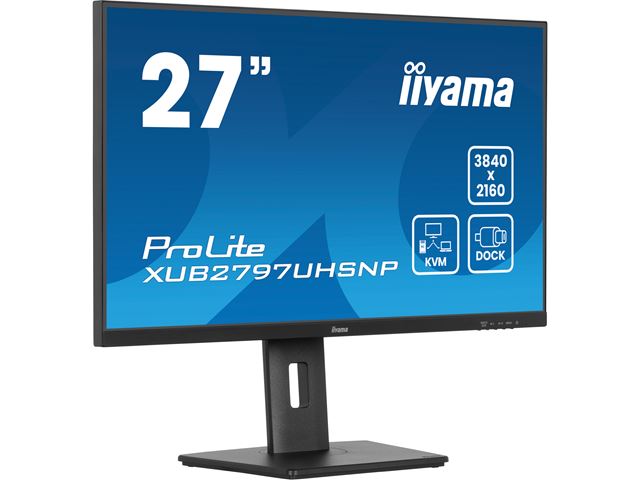 iiyama ProLite monitor XUB2797UHSNP-B1 27" IPS, 4k, KVM Switch, USB-C dock with 96W power delivery and RJ45 (LAN), Ultra Slim Bezel, HDMI, Display Port, Height Adjustable image 2