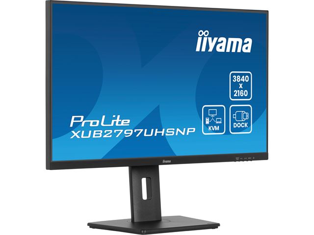 iiyama ProLite monitor XUB2797UHSNP-B1 27" IPS, 4k, KVM Switch, USB-C dock with 96W power delivery and RJ45 (LAN), Ultra Slim Bezel, HDMI, Display Port, Height Adjustable image 3